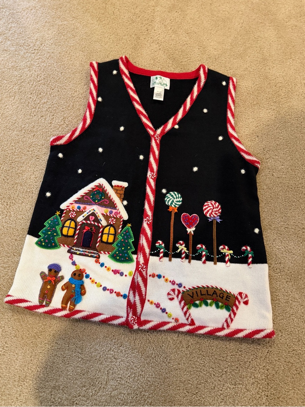 Vintage Quacker Factory Gingerbread Village Christmas Sweater Vest Medium